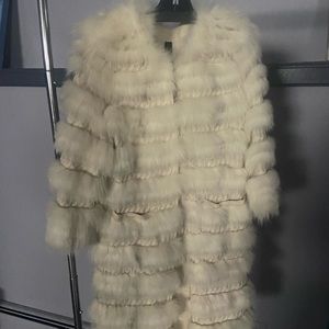 cashmere jacket with a real fox! base cashmere 100% , white and grey colours, S